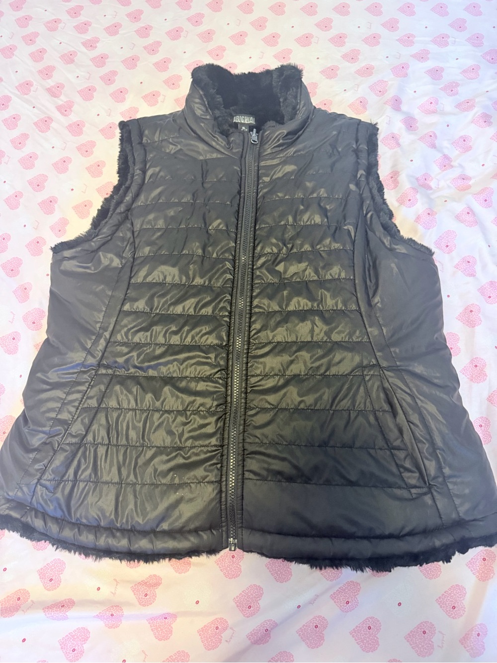 Quilted Black Faux-Fur Lined Women's Vest